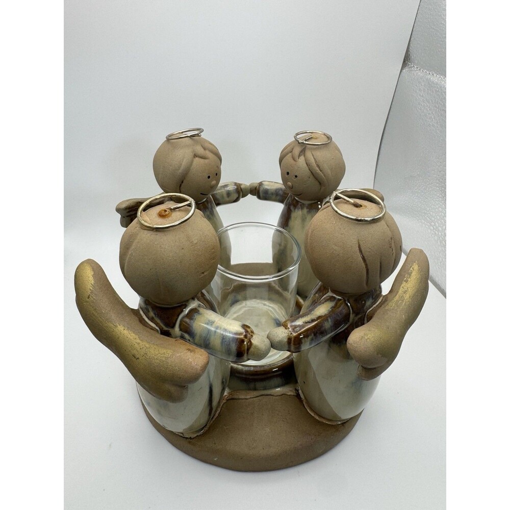 Circle of Friends Angels Pottery Candle Holder-Beige 4 Angels